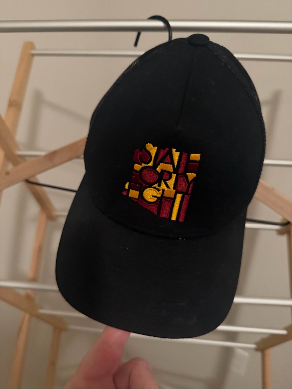 Black Trucker Cap with maroon and gold Embroidered Graphic ASU